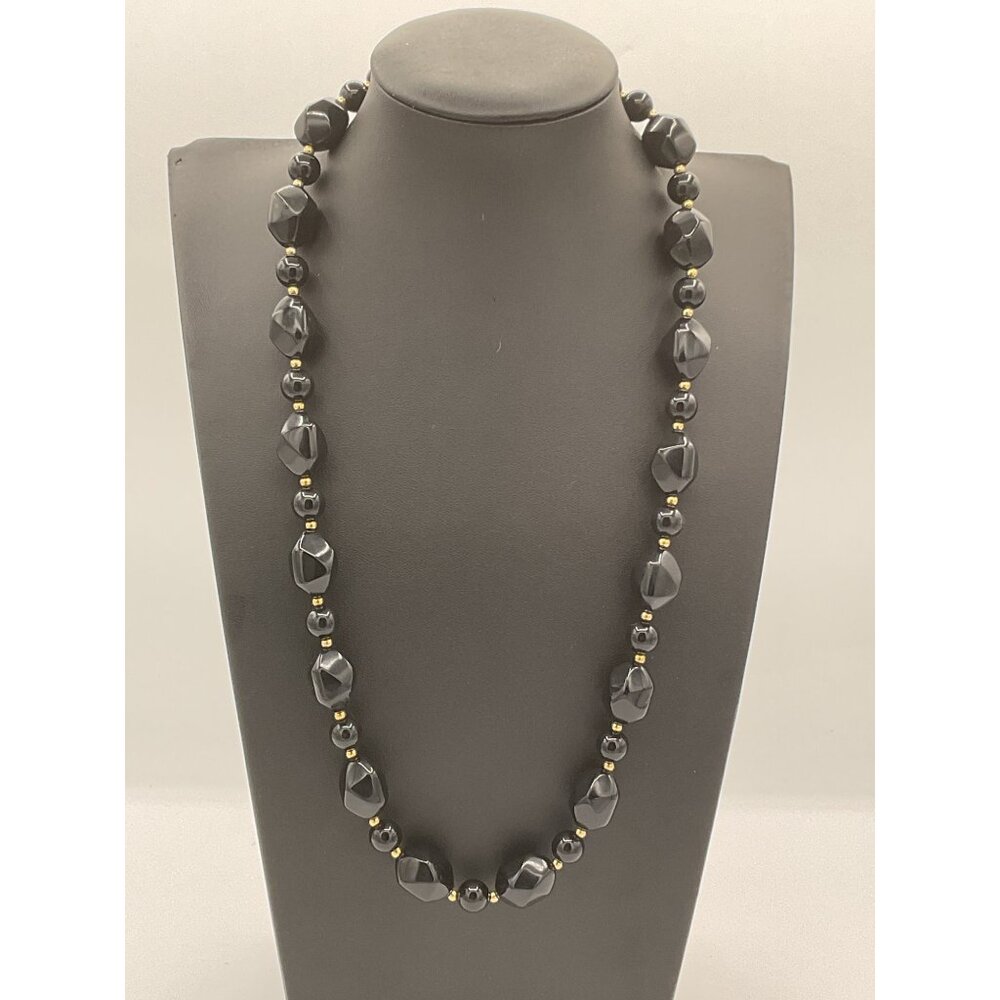 Vintage Black & Gold Beaded Necklace With Clasp